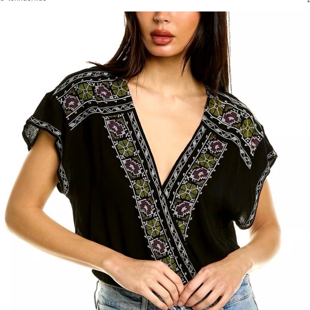 Free People Luca Embroidered Crossover Top